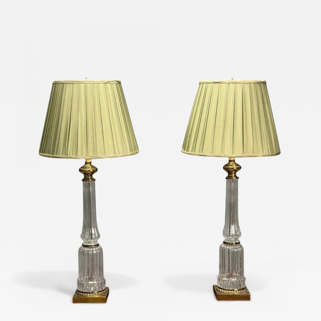 Hollywood Regency Style, Table Lamps, Fluted Crystal, Gilt Metal, USA, 1980s - 2