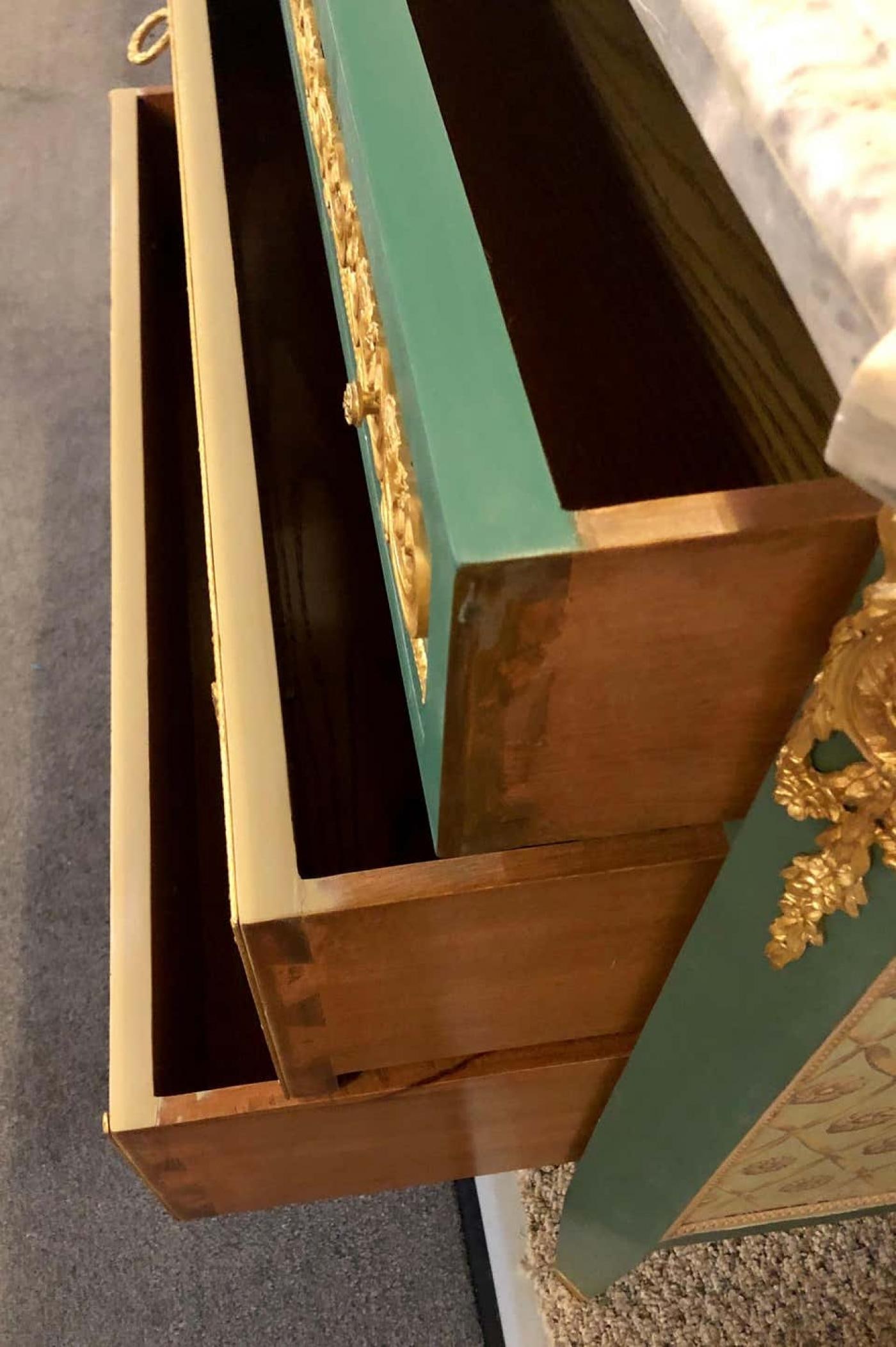 Paint Decorated Hollywood Regency Marble-Top Commodes Manner of M. Jansen, Pair - 10