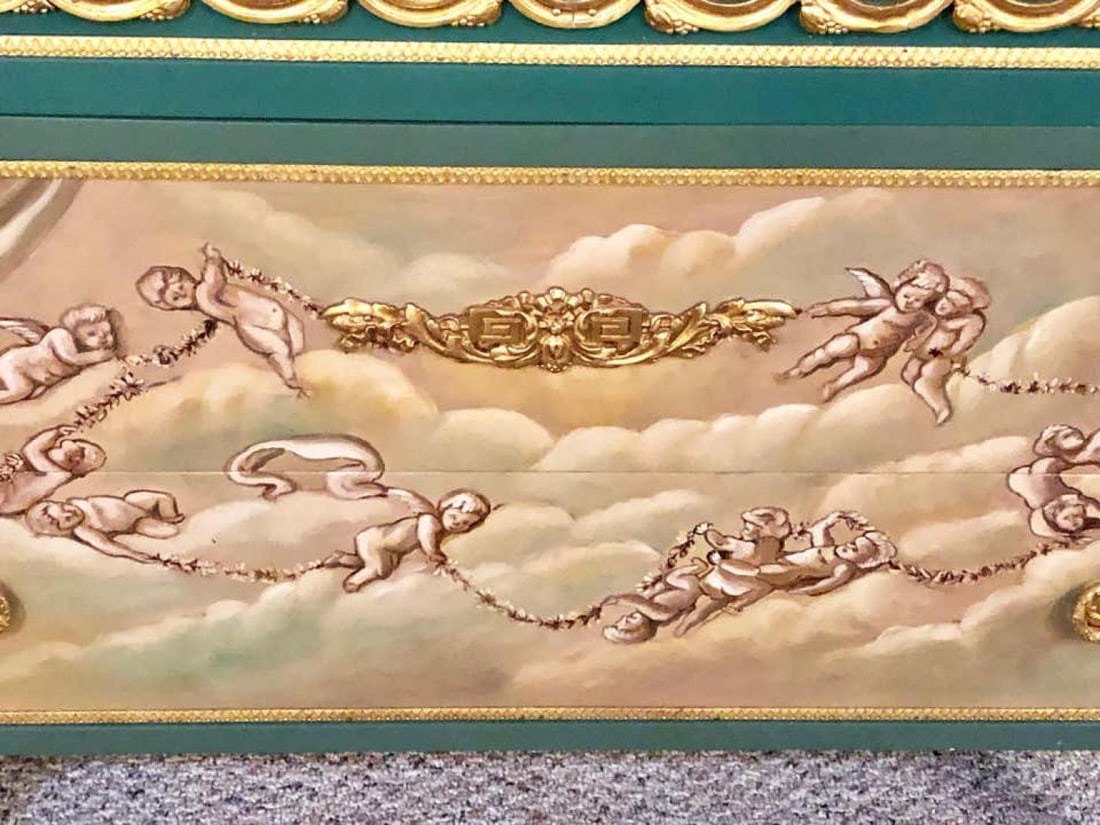 Paint Decorated Hollywood Regency Marble-Top Commodes Manner of M. Jansen, Pair - 11