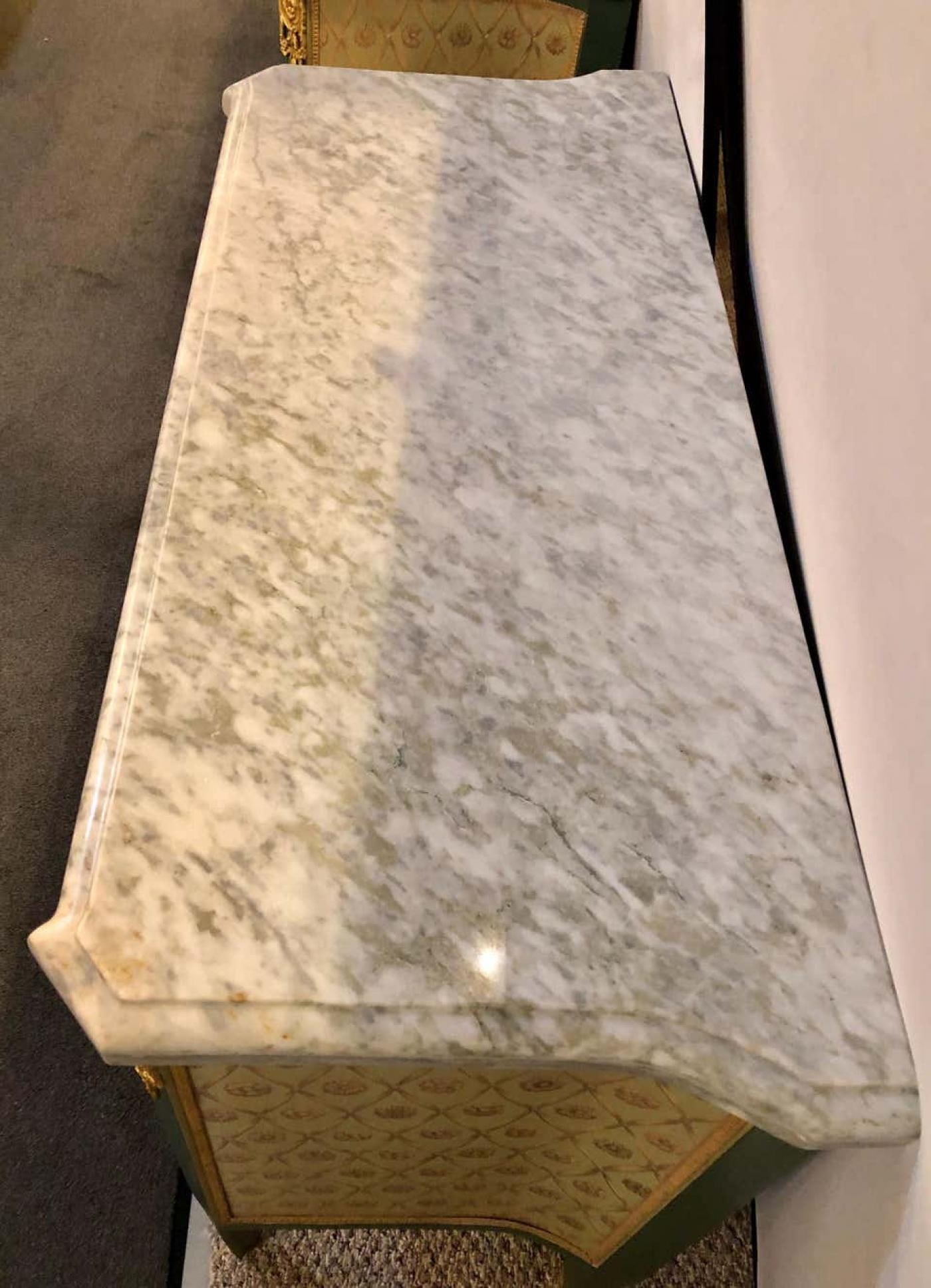 Paint Decorated Hollywood Regency Marble-Top Commodes Manner of M. Jansen, Pair - 8