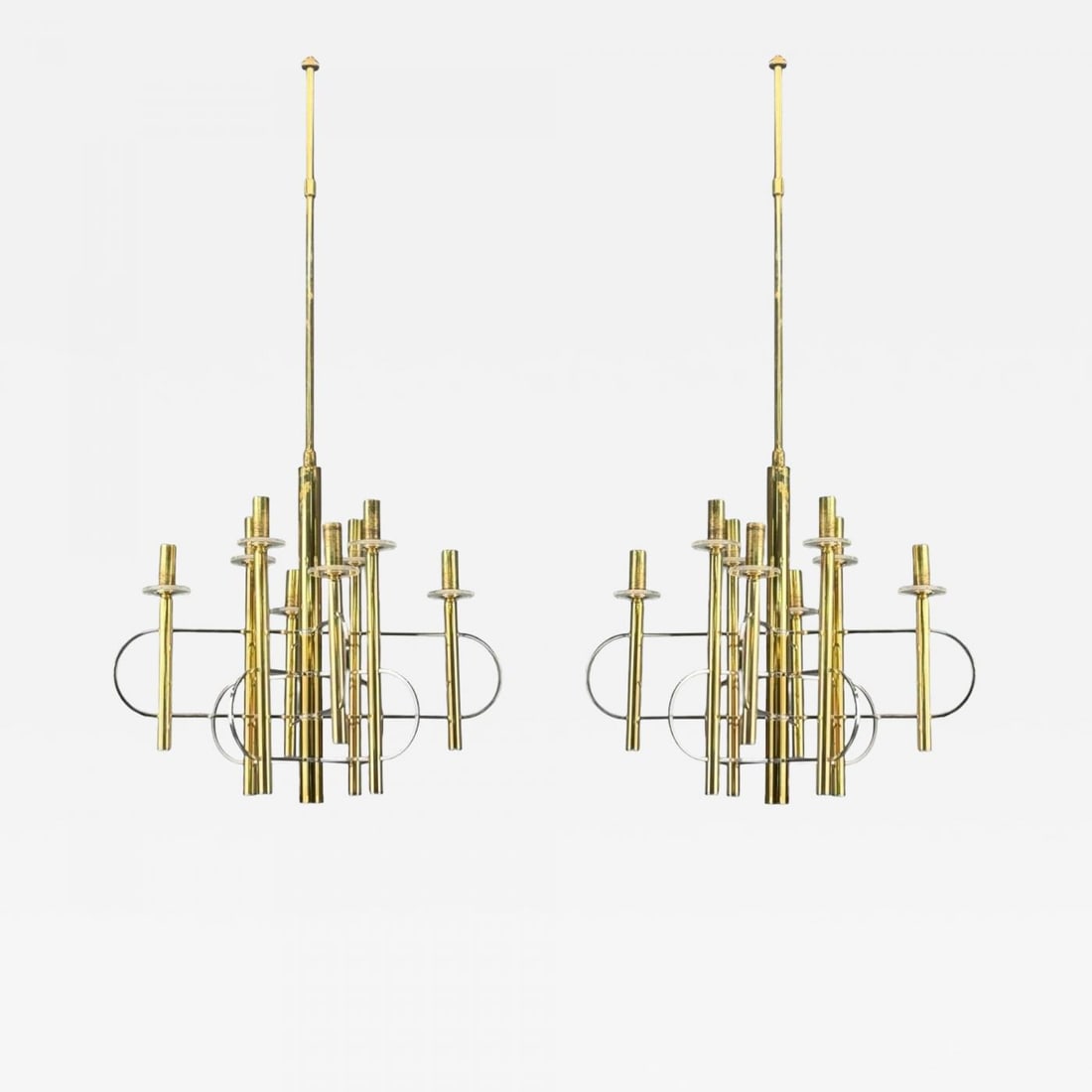 Gaetano Sciolari, Brass, Metal, Glass, Pendant Lights, Italy, 1970s - 2