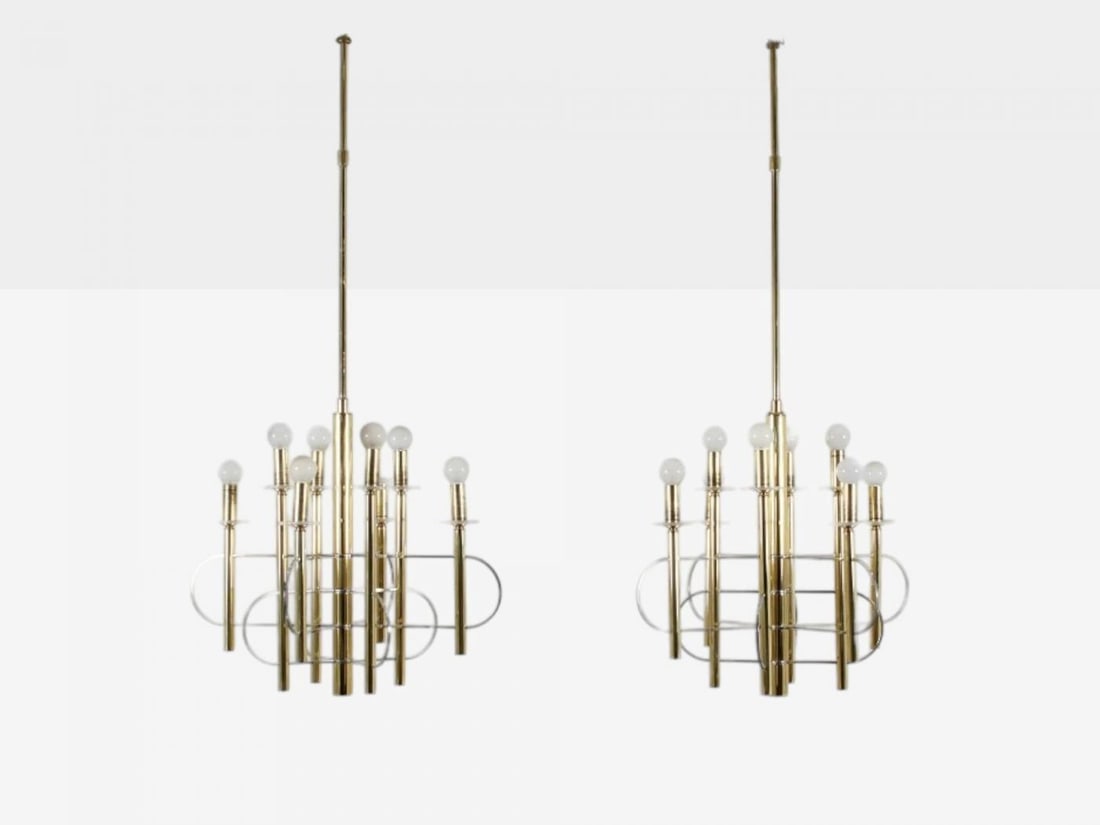 Gaetano Sciolari, Brass, Metal, Glass, Pendant Lights, Italy, 1970s - 3
