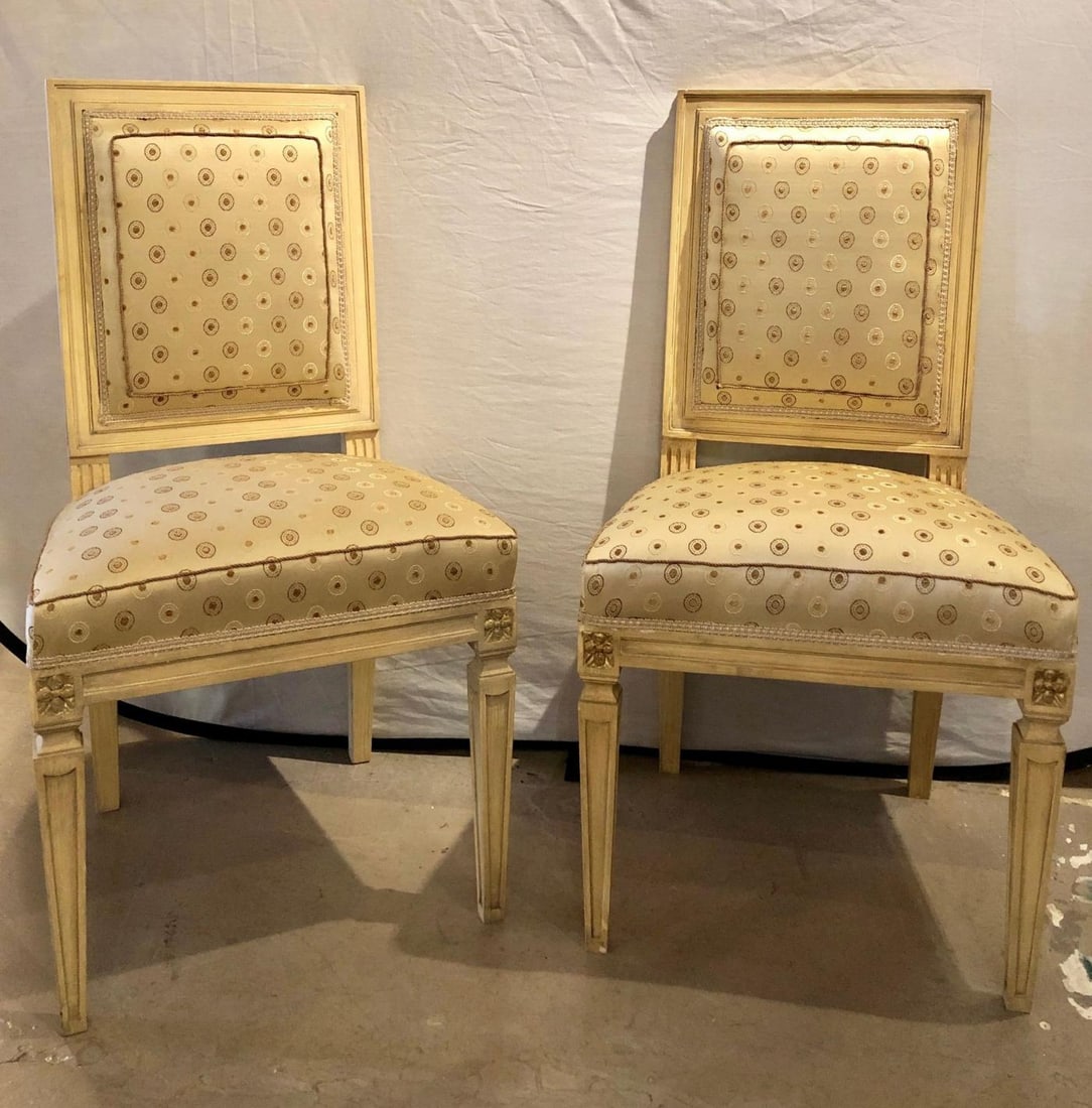 Set of Five Jansen Style Paint & Gilt Louis XVI Style Dining Chairs - 3