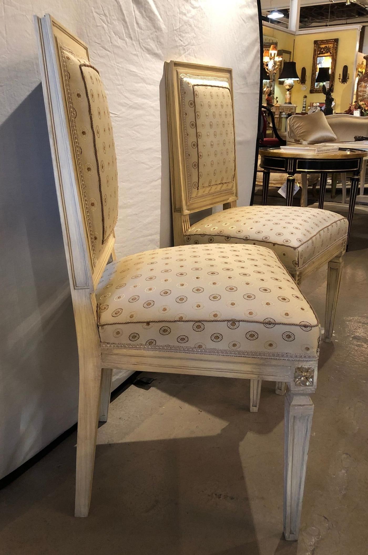 Set of Five Jansen Style Paint & Gilt Louis XVI Style Dining Chairs - 4