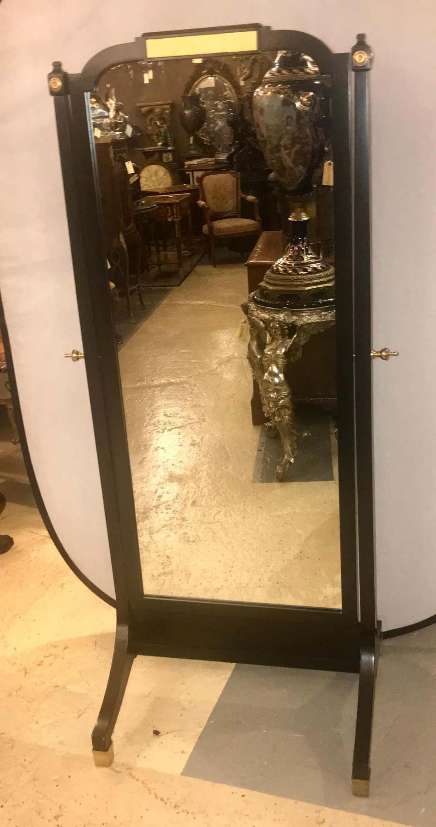 Jansen Fashioned Chavel Ebonized Floor Chevel Mirror with Bronze Mounts - 3