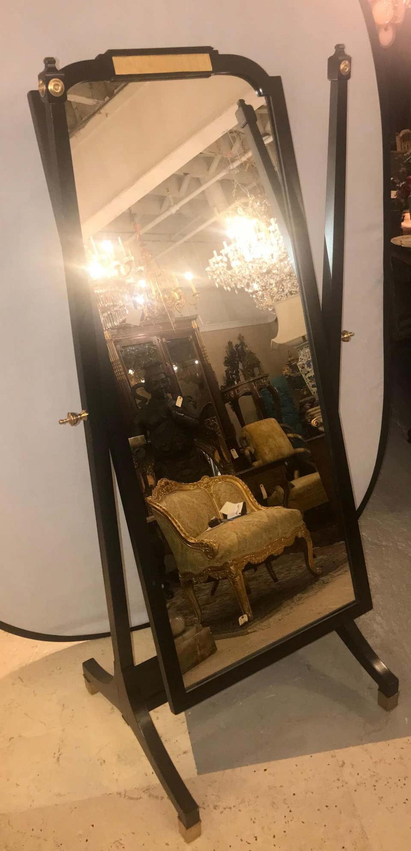 Jansen Fashioned Chavel Ebonized Floor Chevel Mirror with Bronze Mounts - 4