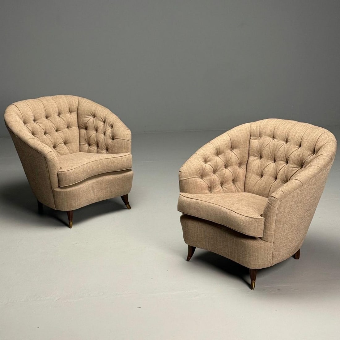 Gio Ponti, Italian Mid-Century Modern, Tufted Lounge Chairs, Beige Linen, 1950s - 6