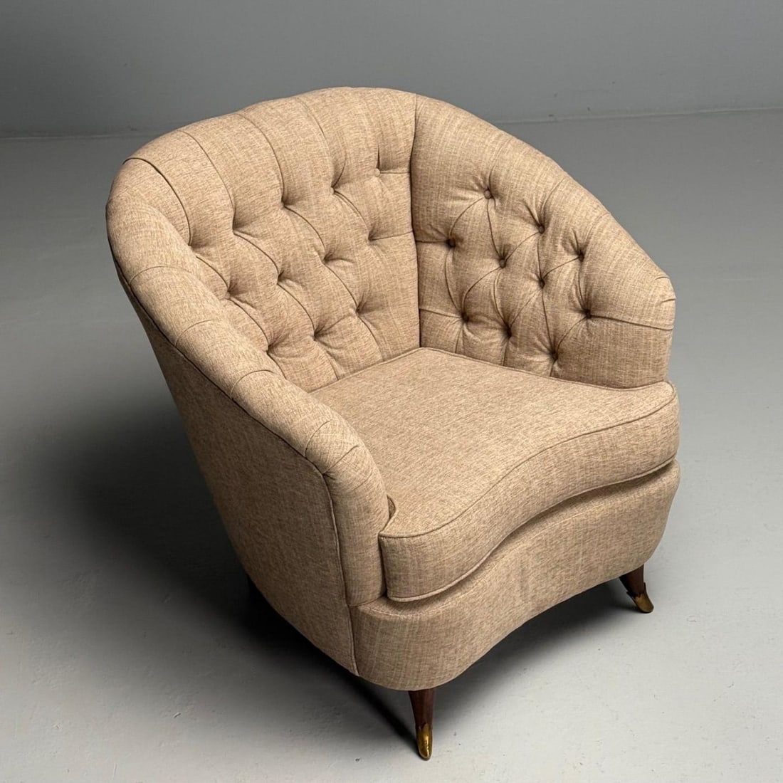 Gio Ponti, Italian Mid-Century Modern, Tufted Lounge Chairs, Beige Linen, 1950s - 8