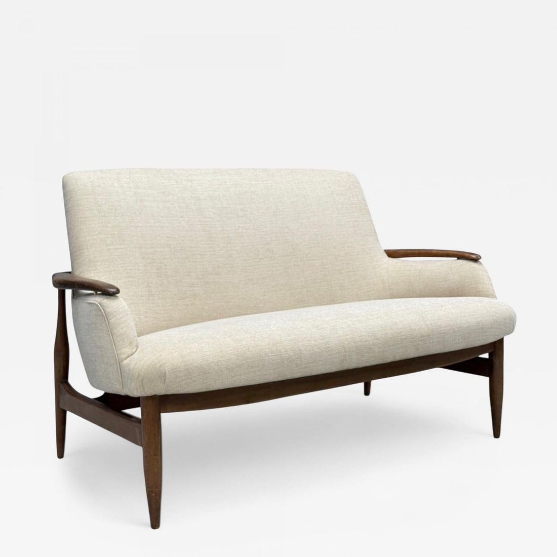 Finn Juhl Style, Danish Modern, Wood, Beige Fabric, Sofa, Denmark, 1950s - 2