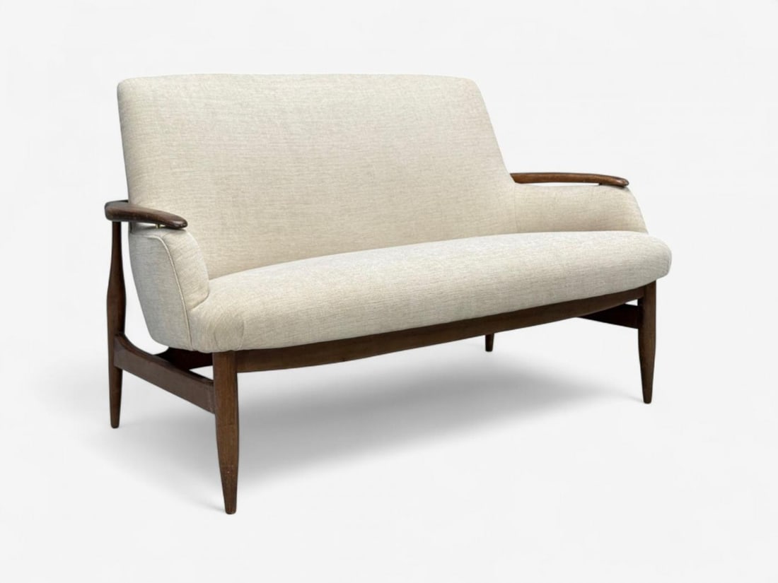 Finn Juhl Style, Danish Modern, Wood, Beige Fabric, Sofa, Denmark, 1950s - 3