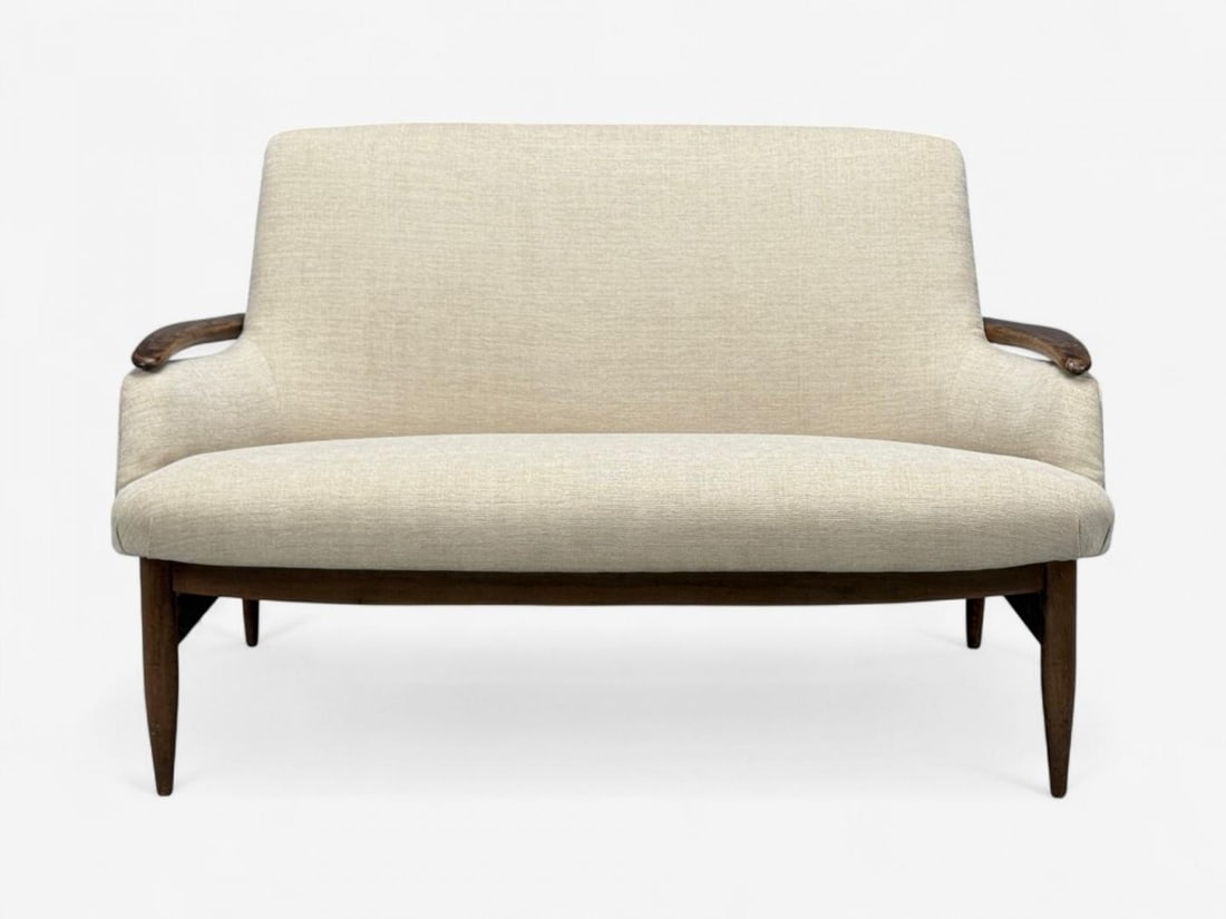 Finn Juhl Style, Danish Modern, Wood, Beige Fabric, Sofa, Denmark, 1950s - 4