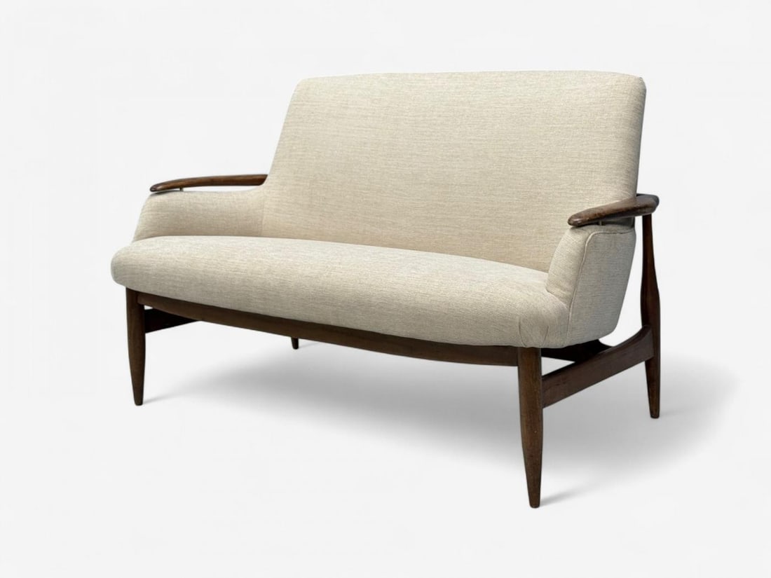 Finn Juhl Style, Danish Modern, Wood, Beige Fabric, Sofa, Denmark, 1950s - 5