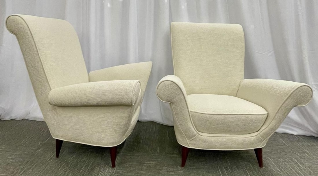 Mid-Century Modern Pair Lounge Chairs, Manner of Paolo Buffa, Bouclé - 5