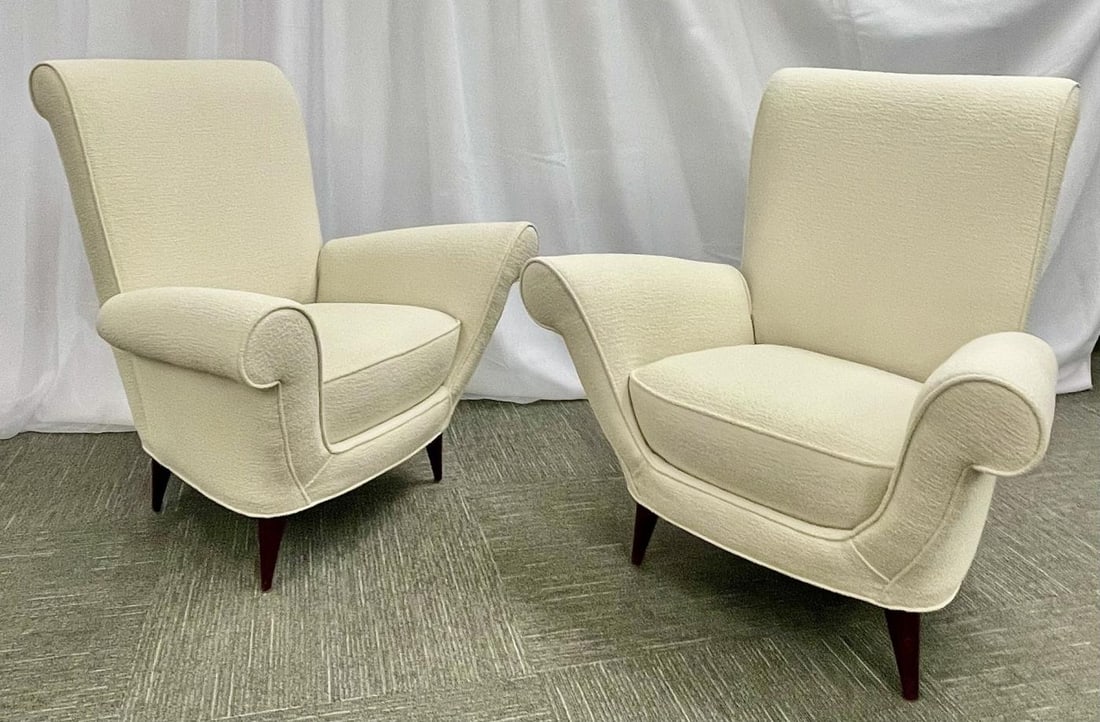 Mid-Century Modern Pair Lounge Chairs, Manner of Paolo Buffa, Bouclé - 6