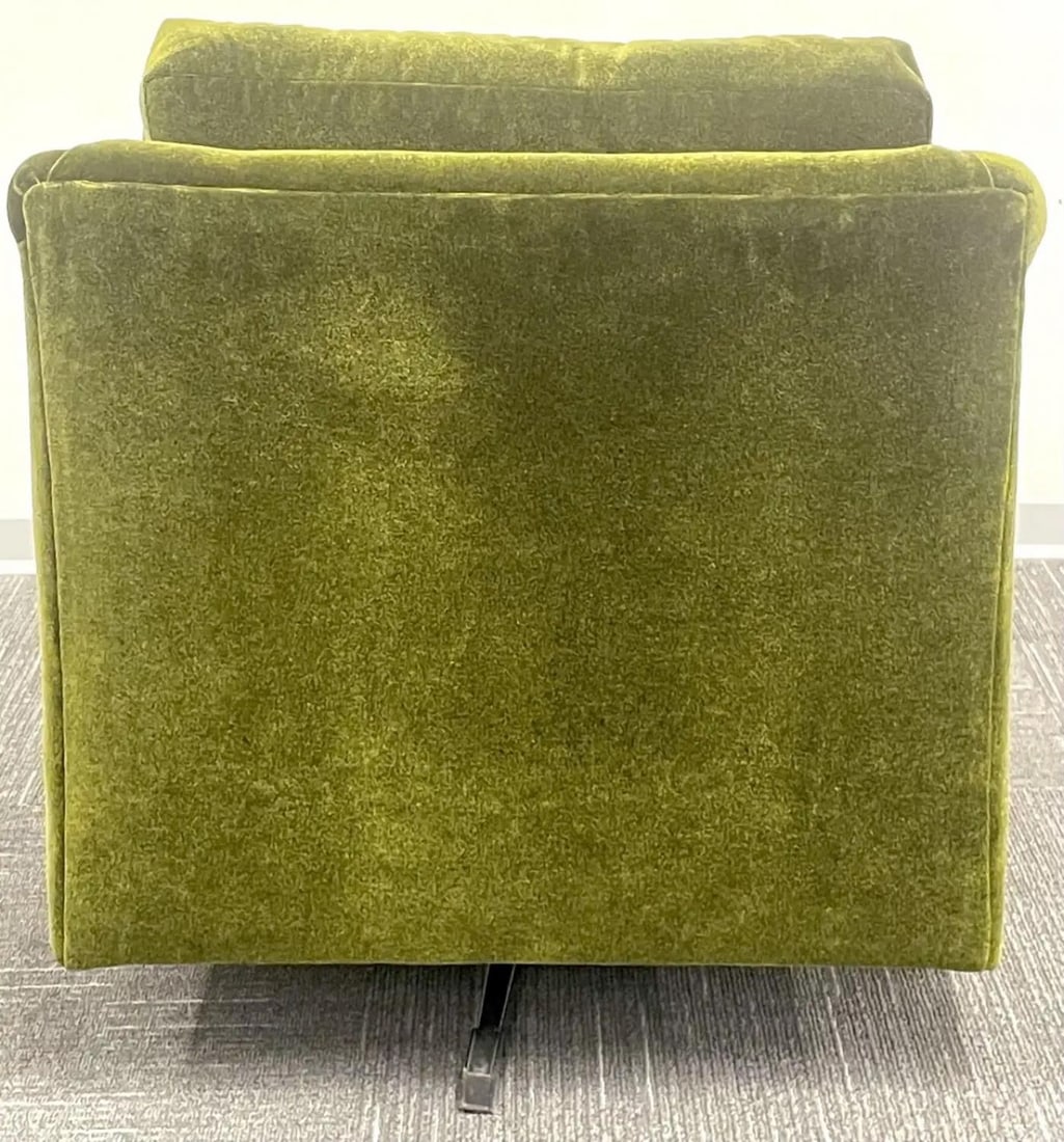 Pair Mid-Century Modern Swivel Arm, Lounge Chairs, Olive Green Velvet, American - 10