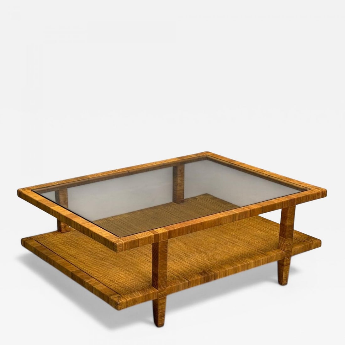 Bielecky Brothers, Modern Coffee Table, Cane Wrap, Glass, USA, 21st C. - 2