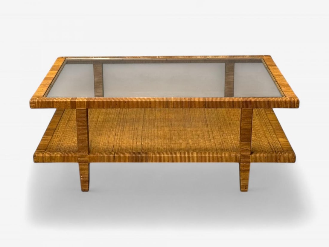 Bielecky Brothers, Modern Coffee Table, Cane Wrap, Glass, USA, 21st C. - 4