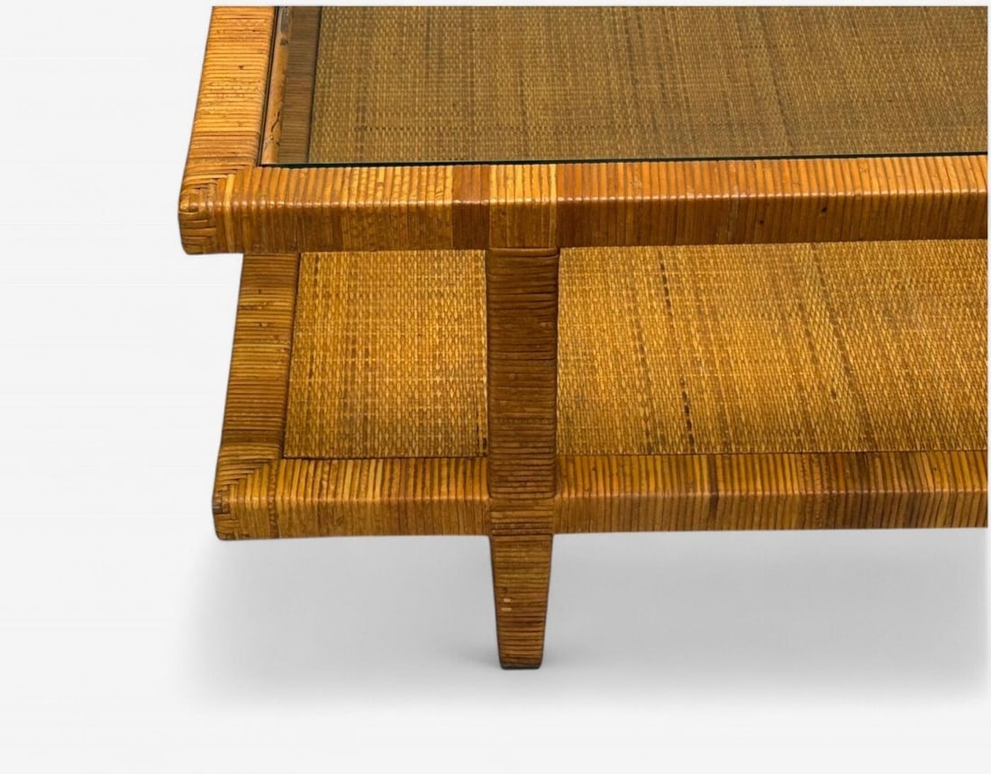 Bielecky Brothers, Modern Coffee Table, Cane Wrap, Glass, USA, 21st C. - 7