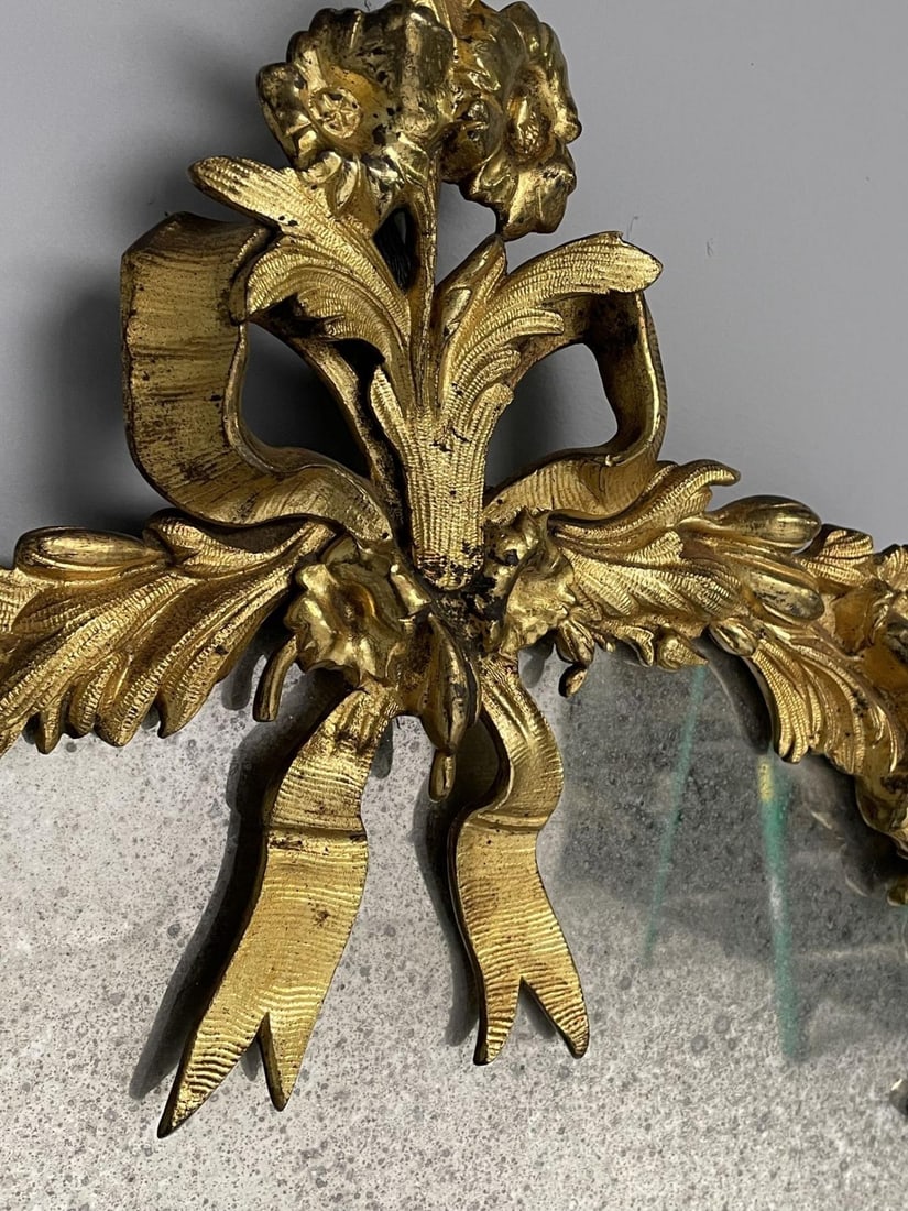 Louis XVI, Oval Wall Mirrors, Floral Motif, Bronze, Carved Wood, France, 19th C - 7