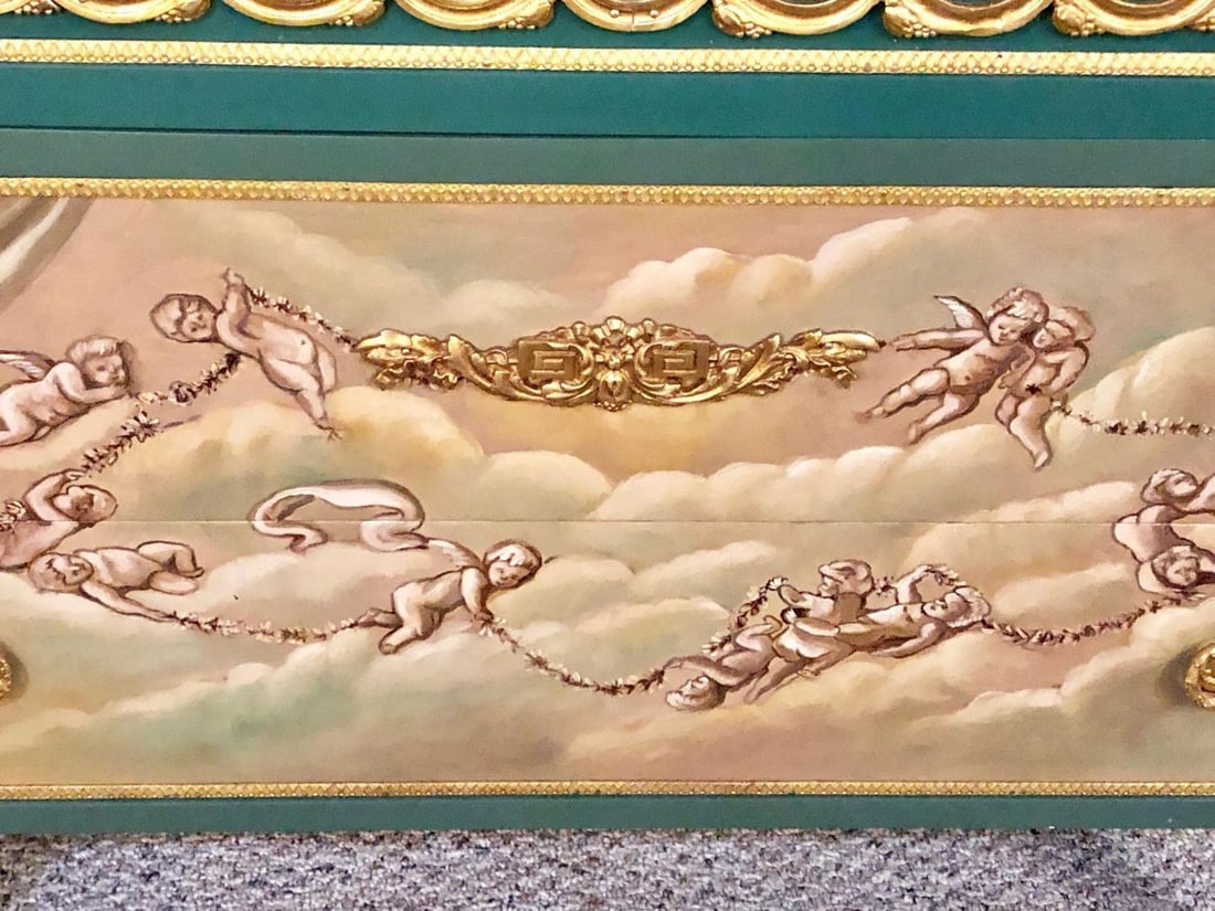 Paint Decorated Hollywood Regency Marble-Top Commodes Manner of M. Jansen, Pair - 6