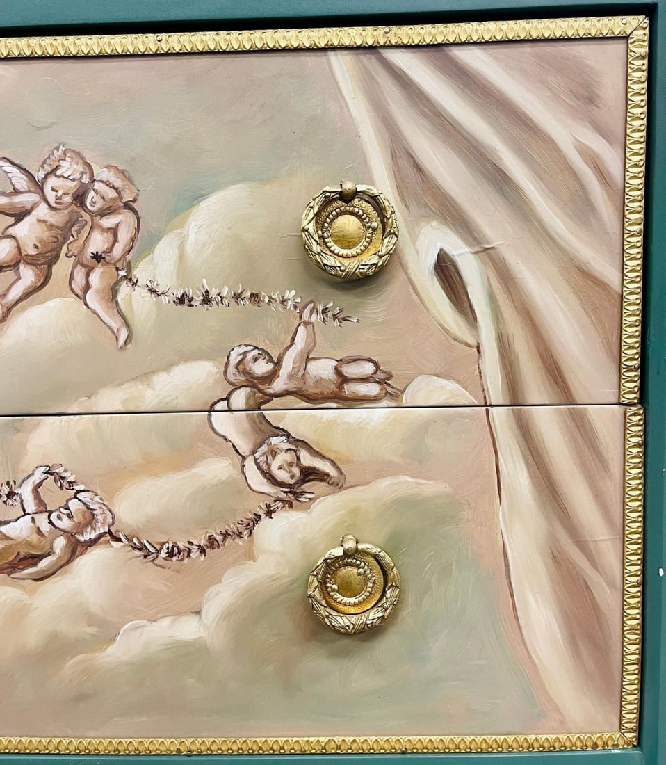 Paint Decorated Hollywood Regency Marble-Top Commodes Manner of M. Jansen, Pair - 7