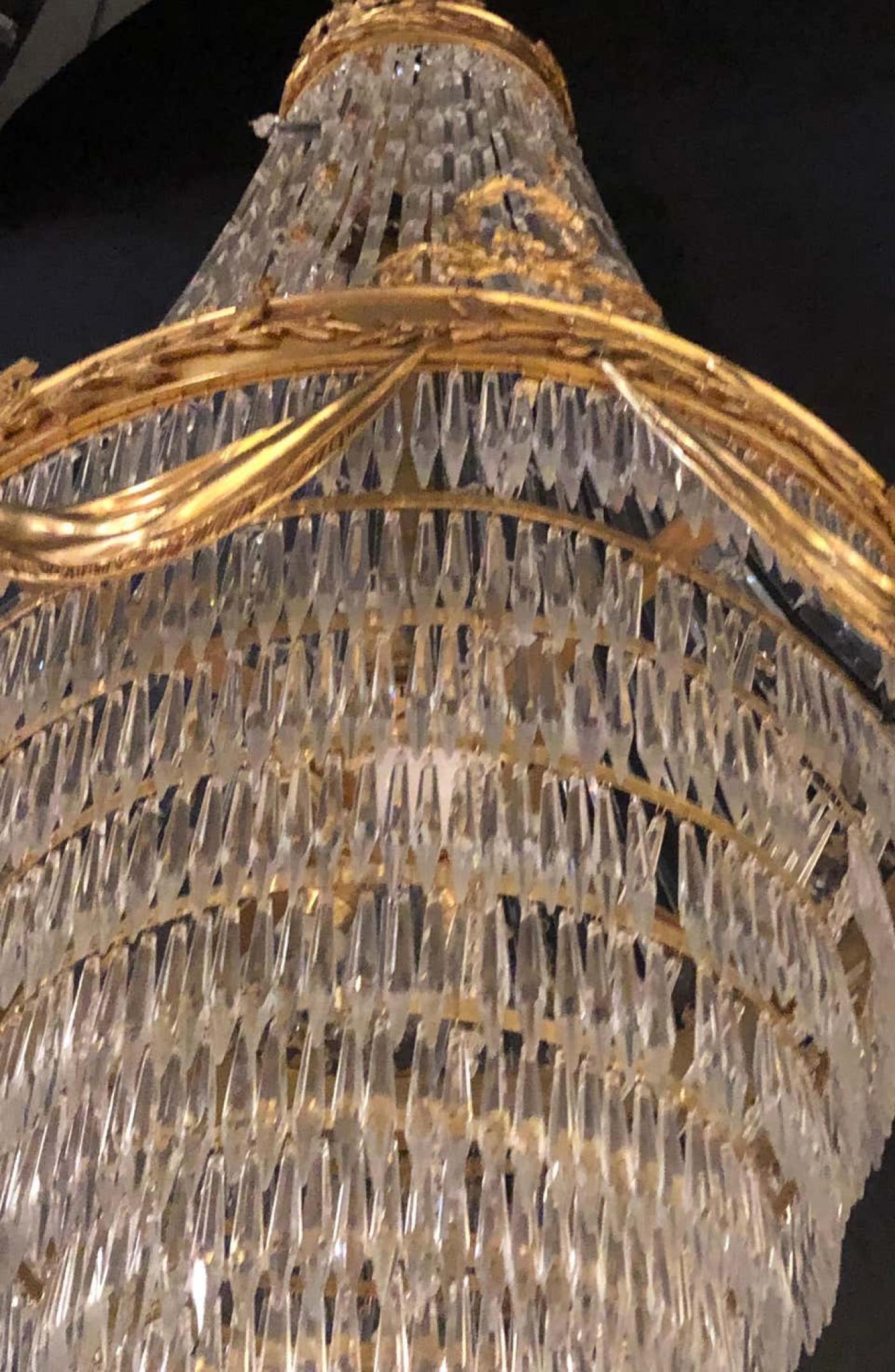 Pair of Palatial Bronze and Crystal Swag Design Louis XVI Style Chandeliers - 11