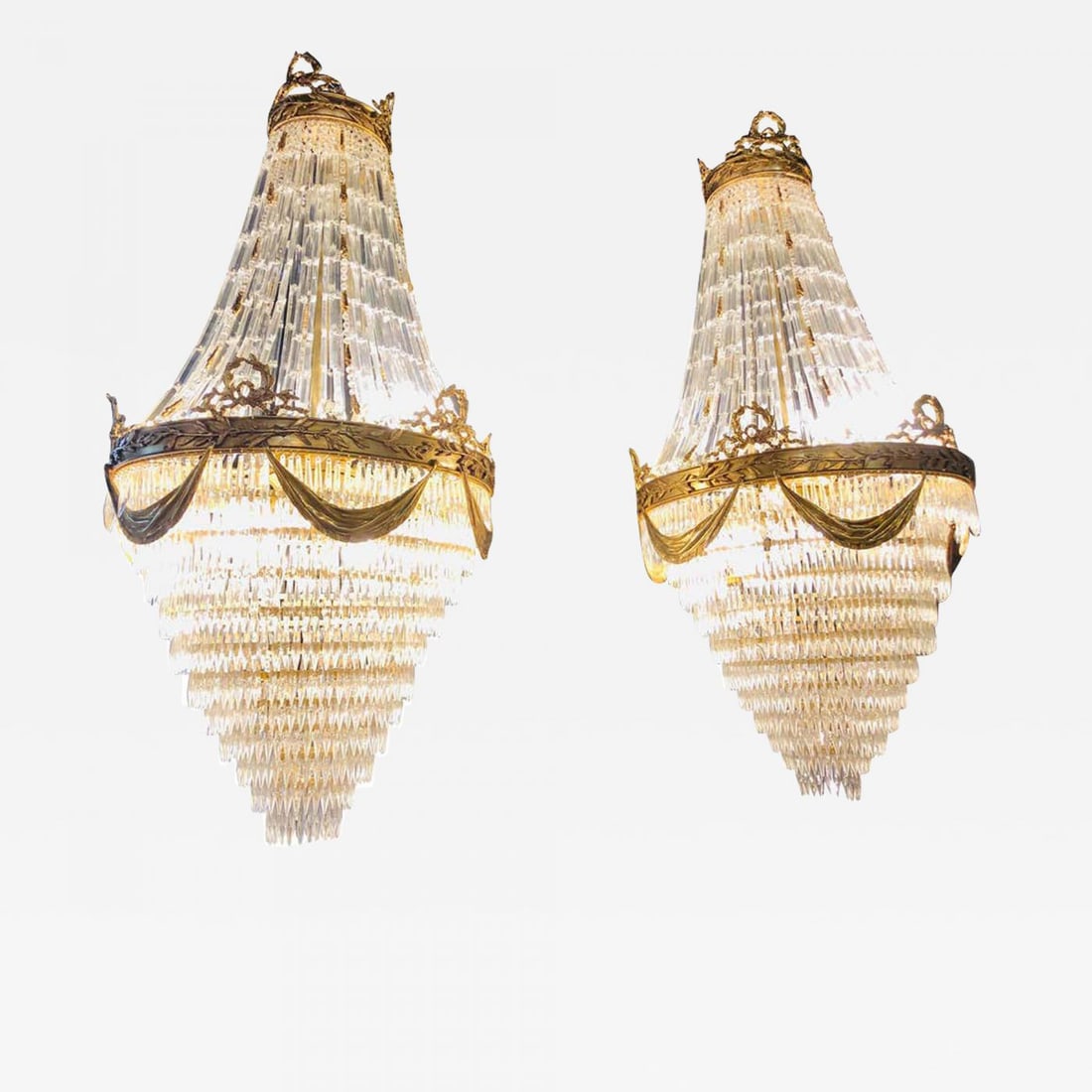 Pair of Palatial Bronze and Crystal Swag Design Louis XVI Style Chandeliers - 2