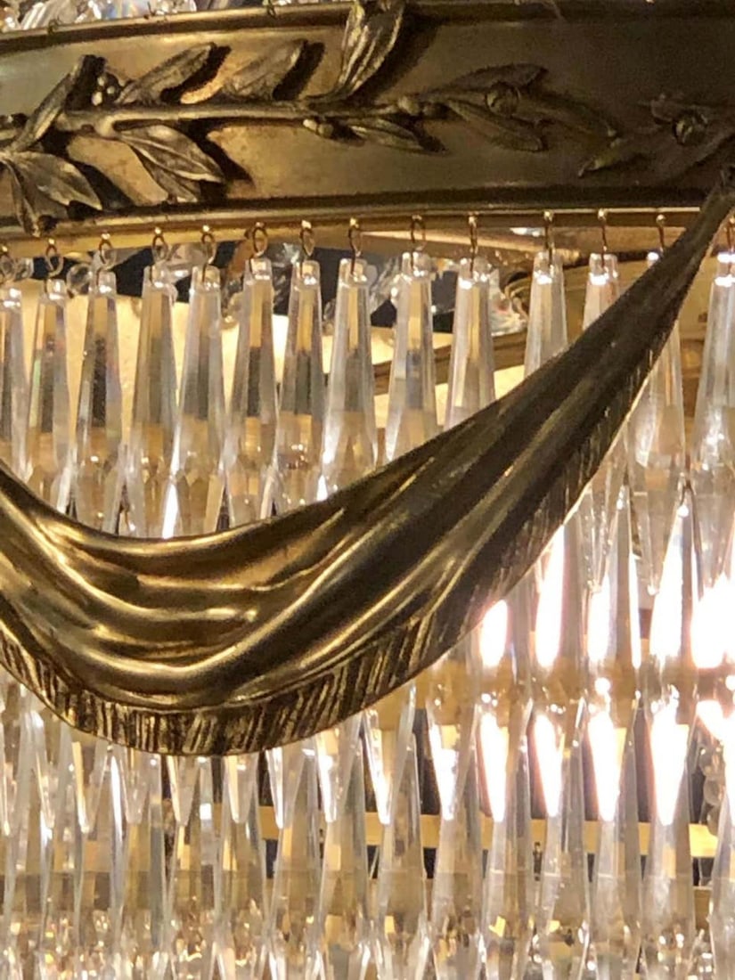 Pair of Palatial Bronze and Crystal Swag Design Louis XVI Style Chandeliers - 3