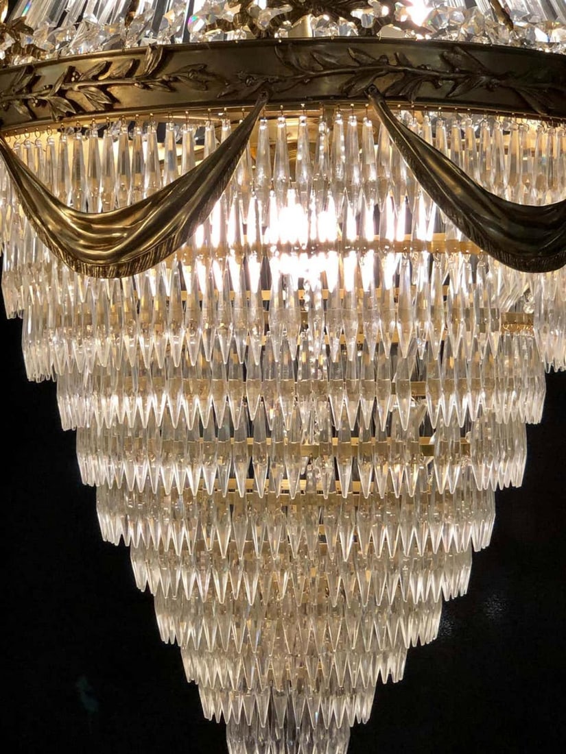 Pair of Palatial Bronze and Crystal Swag Design Louis XVI Style Chandeliers - 4