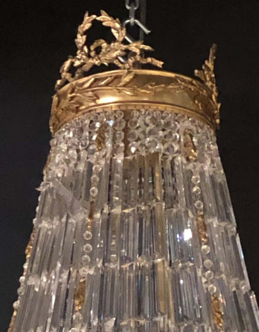 Pair of Palatial Bronze and Crystal Swag Design Louis XVI Style Chandeliers - 8