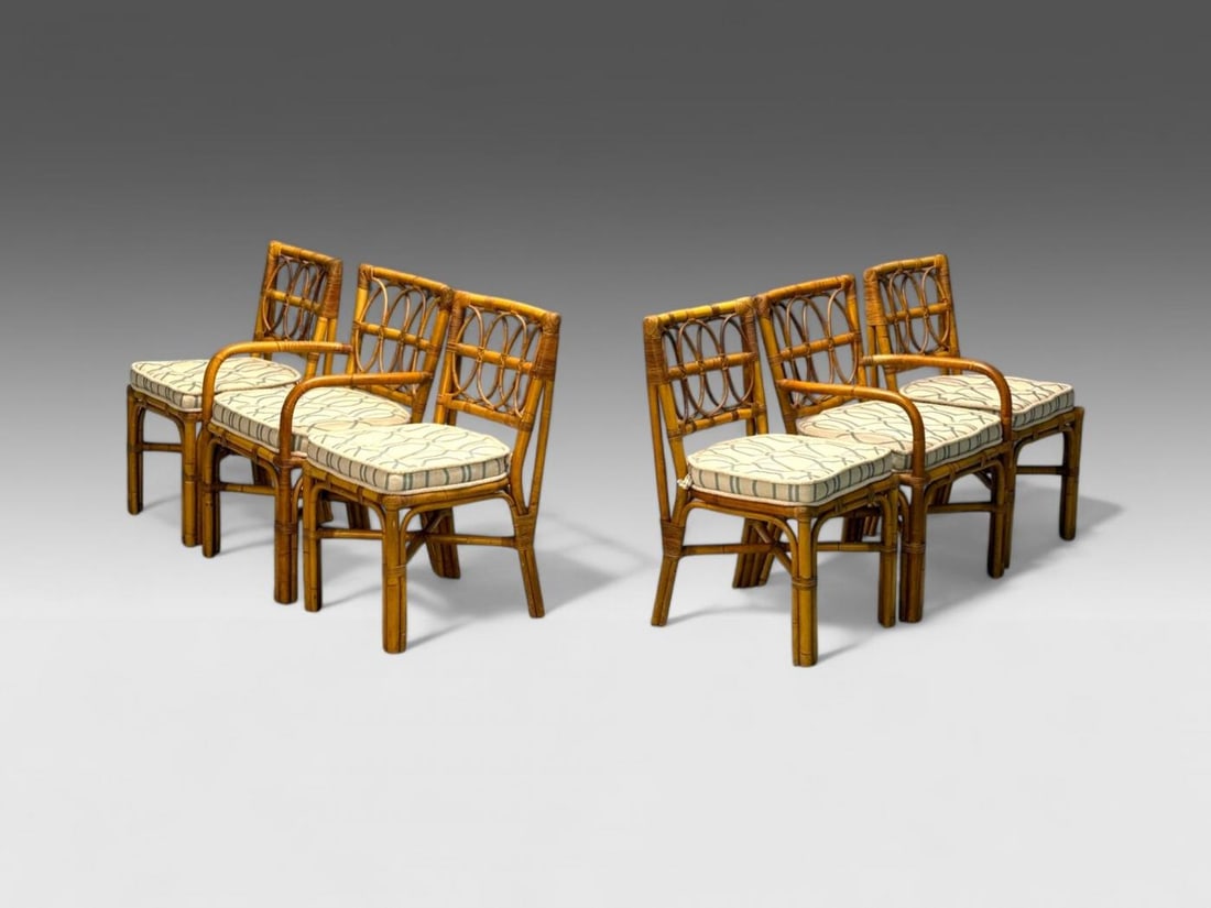 Bielecky Brothers, Modern, Six Dining Chairs, Rattan, Cane, USA, 21st C. - 3