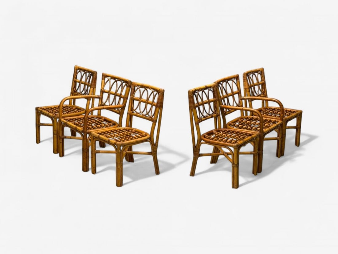 Bielecky Brothers, Modern, Six Dining Chairs, Rattan, Cane, USA, 21st C. - 5