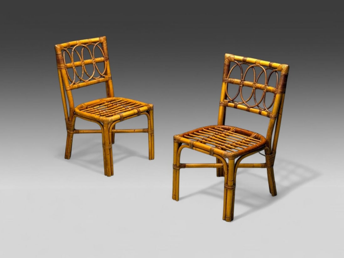 Bielecky Brothers, Modern, Six Dining Chairs, Rattan, Cane, USA, 21st C. - 6