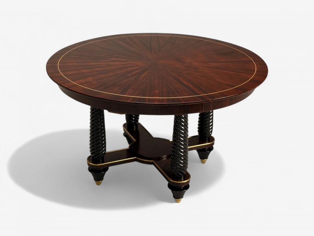 Regency, Macassar, Ebony, Brass Inlay, Center Table, France, 1970s - 3