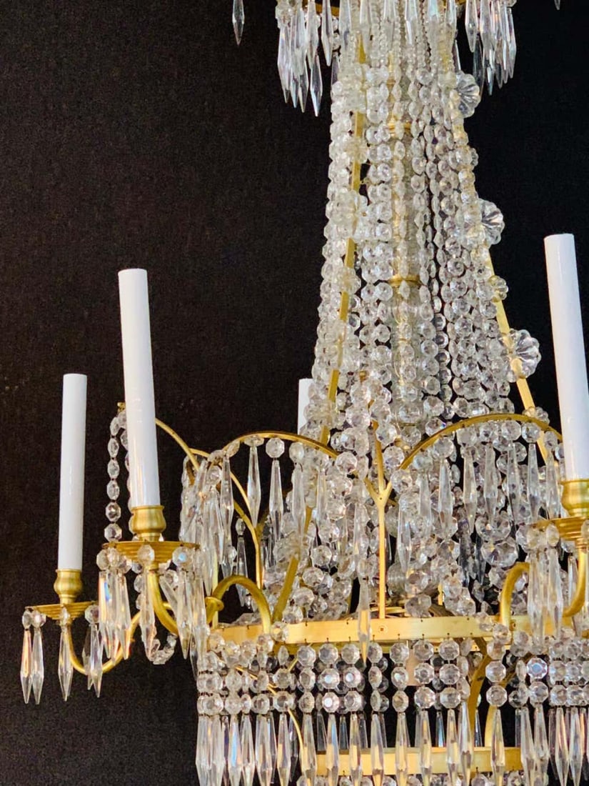 Pair of Russian Neoclassical Style Bronze and Crystal 7-Light Chandeliers - 10