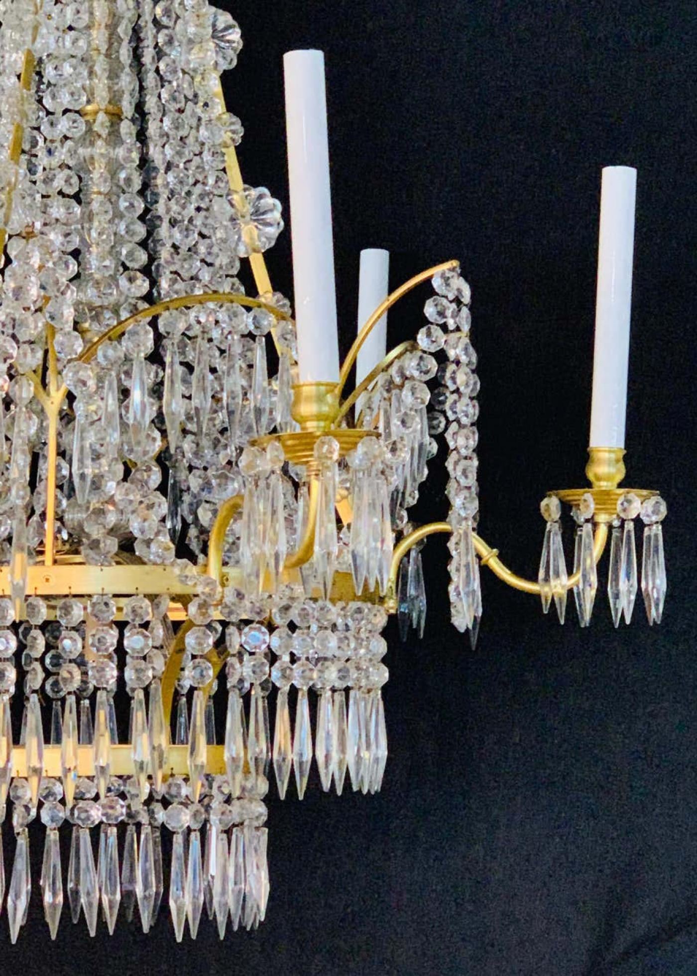 Pair of Russian Neoclassical Style Bronze and Crystal 7-Light Chandeliers - 11