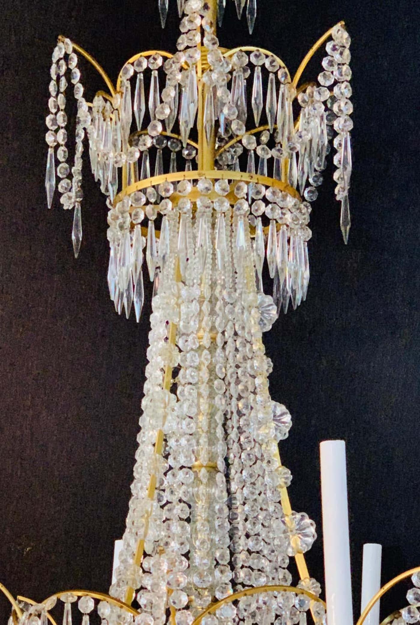 Pair of Russian Neoclassical Style Bronze and Crystal 7-Light Chandeliers - 12