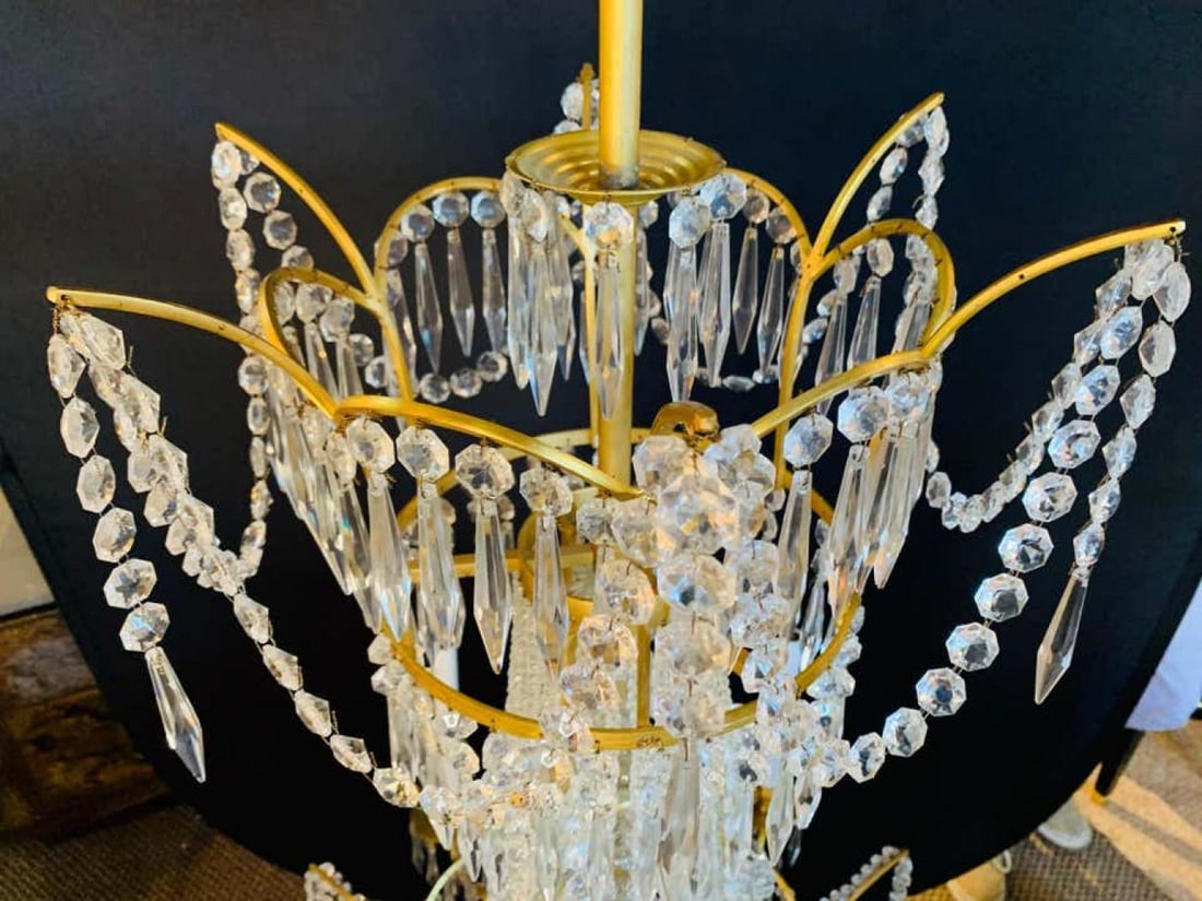 Pair of Russian Neoclassical Style Bronze and Crystal 7-Light Chandeliers - 7