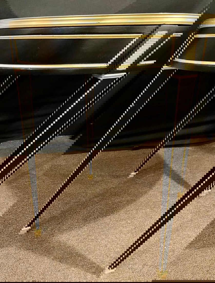 Hollywood Regency Ebony Bouillotte or End Tables, Manner Jansen Mirror Tops Pair - 6