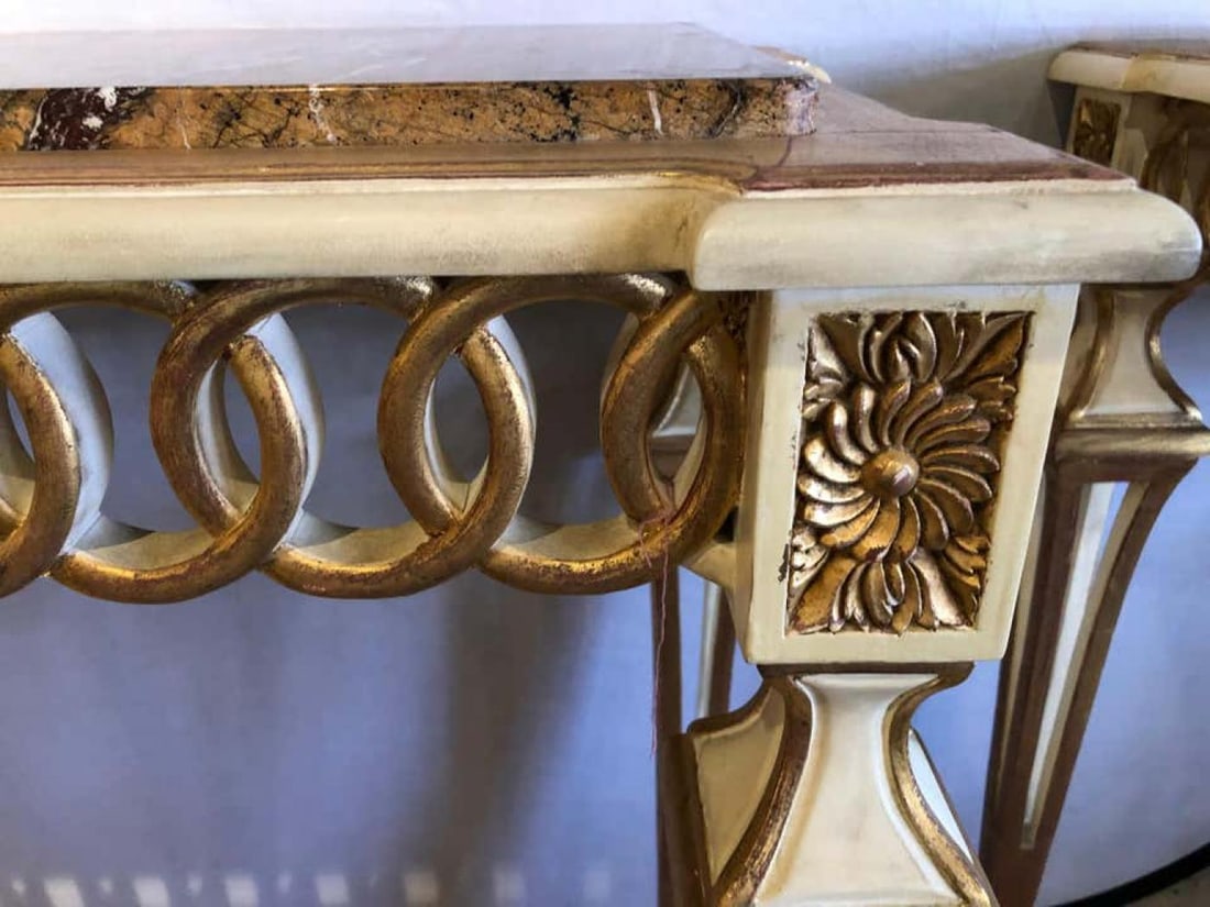 Parcel Paint and Gilt Decorated Pair of Swedish Serving or Console Tables - 6