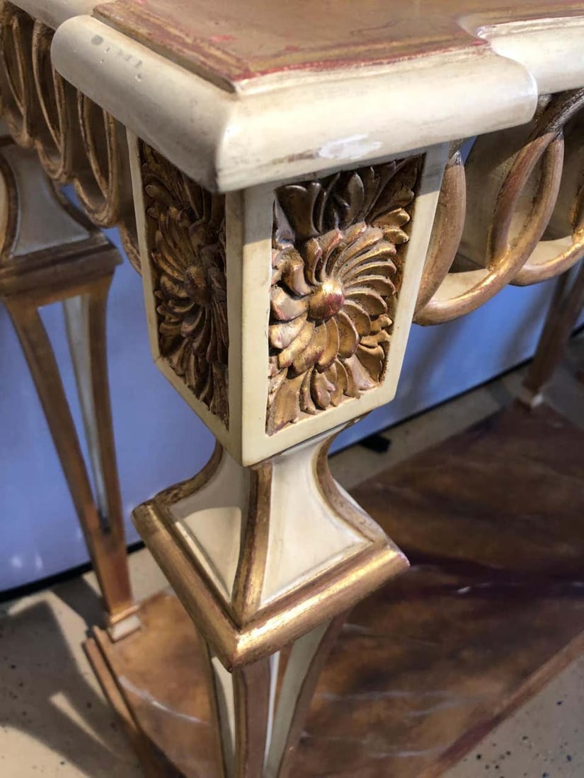 Parcel Paint and Gilt Decorated Pair of Swedish Serving or Console Tables - 9