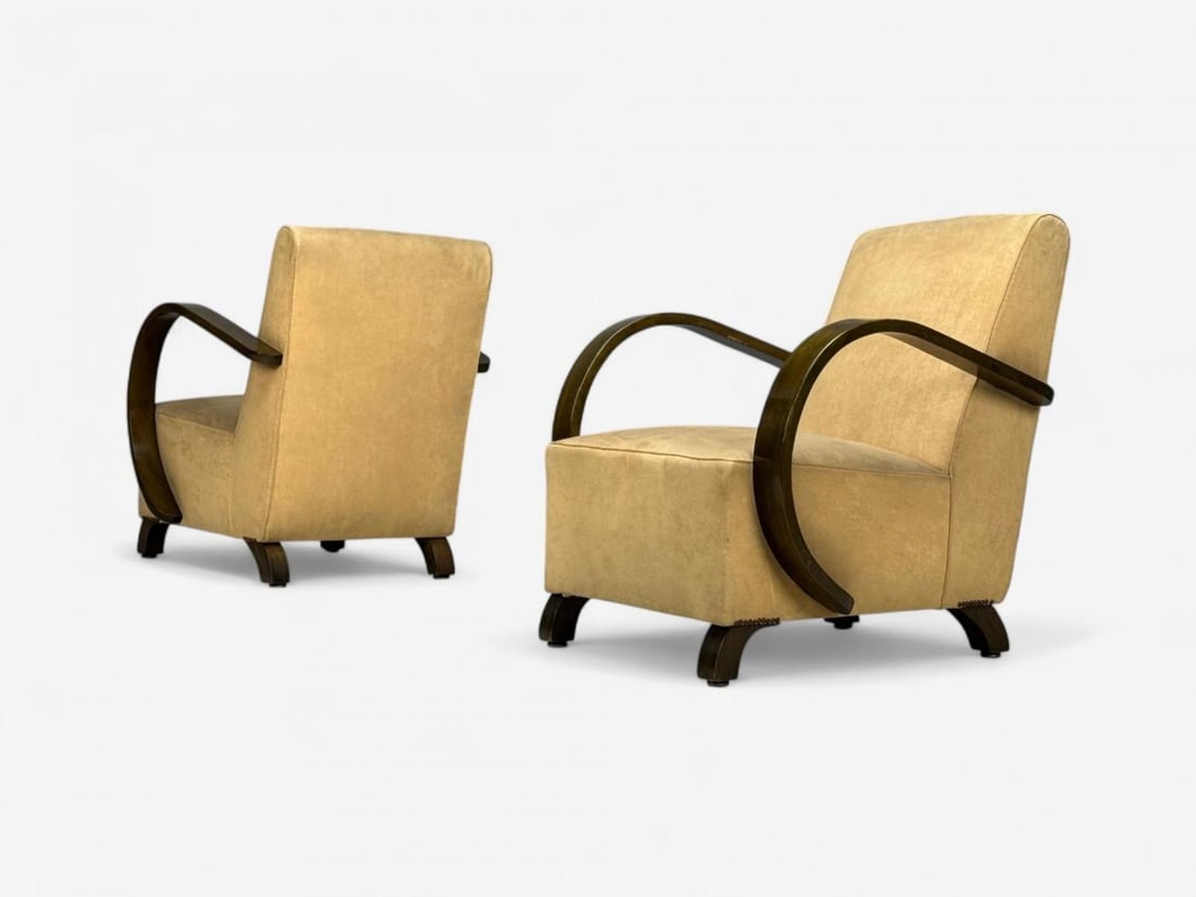 Vittorio Valabrega, Beige Velvet, Bentwood, Lounge Chairs, Italy, 1940s - 10