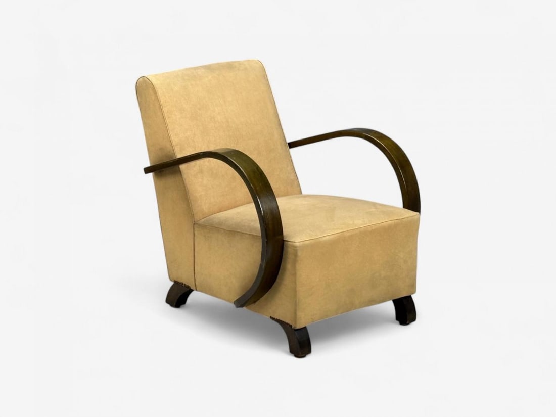 Vittorio Valabrega, Beige Velvet, Bentwood, Lounge Chairs, Italy, 1940s - 4
