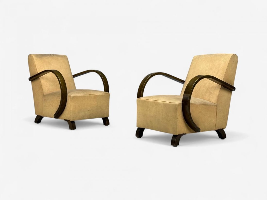 Vittorio Valabrega, Beige Velvet, Bentwood, Lounge Chairs, Italy, 1940s - 5