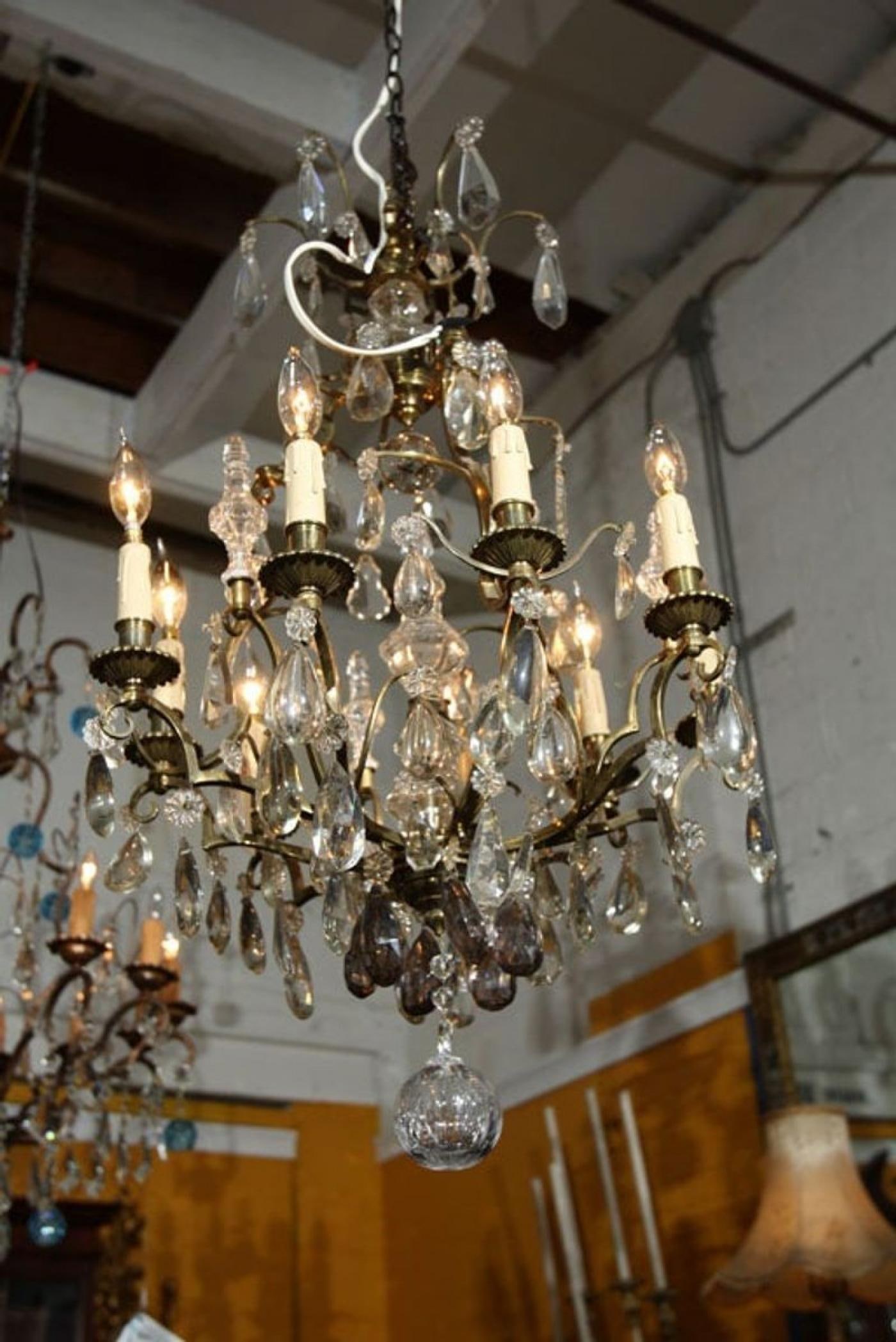 Bronze and Crystal Chandelier - 7