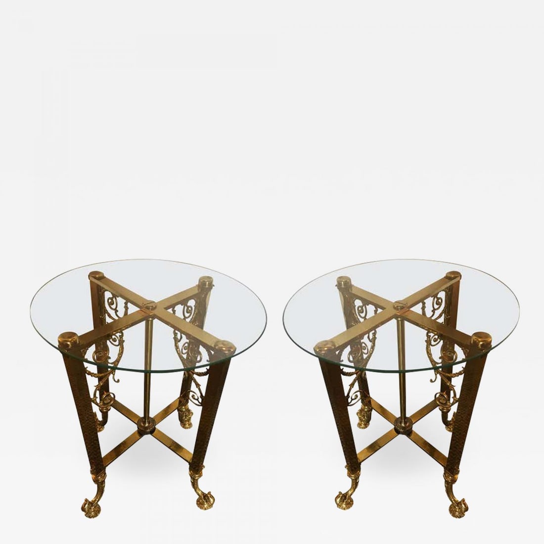Pair of Fine Bronze Based End Tables with Glass Tops (1 of 11)