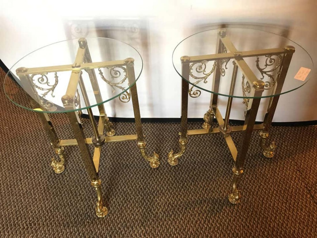Pair of Fine Bronze Based End Tables with Glass Tops - 4