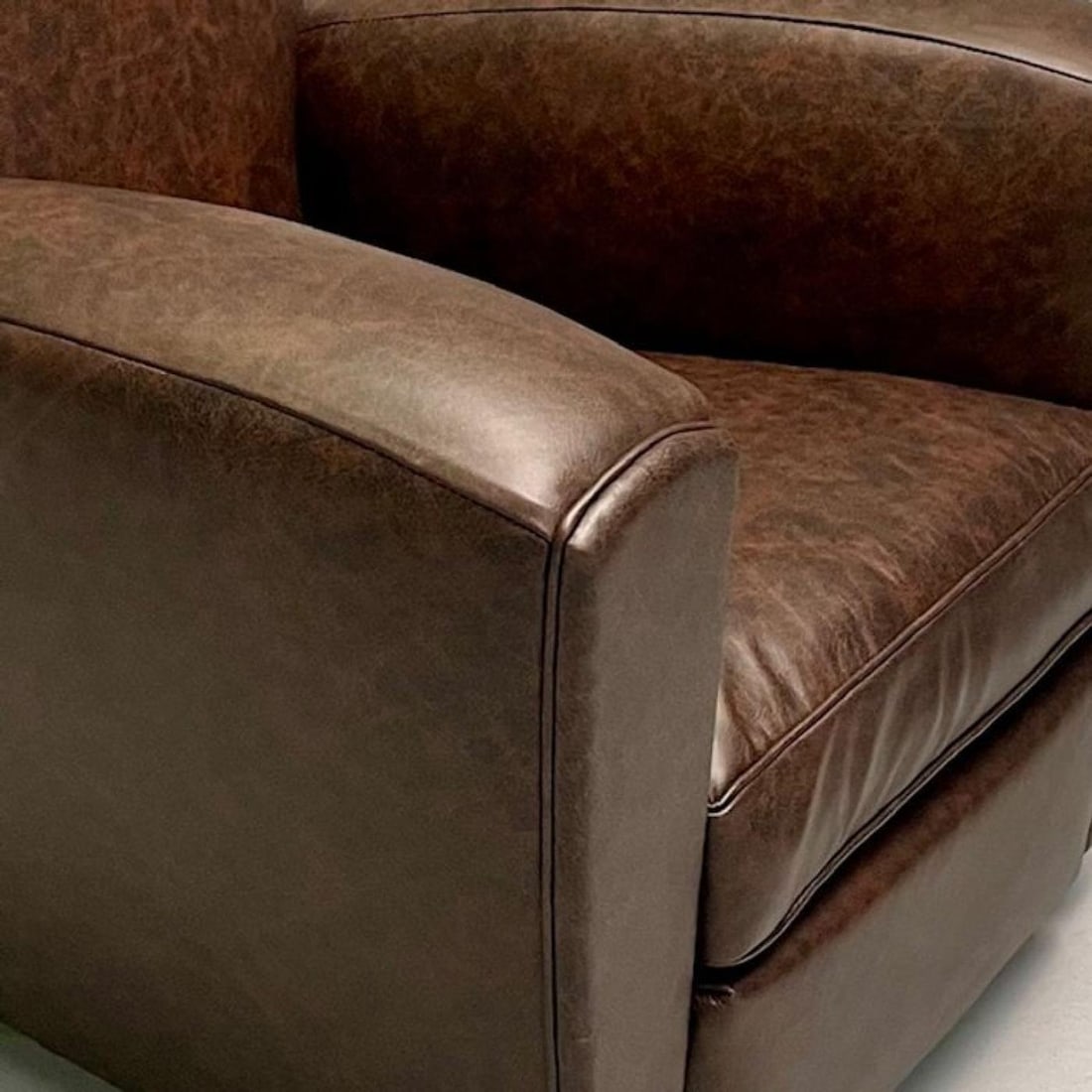 Jacques Adnet Style, French Art Deco Club Chairs, Distressed Leather, Oak, 1930s - 11