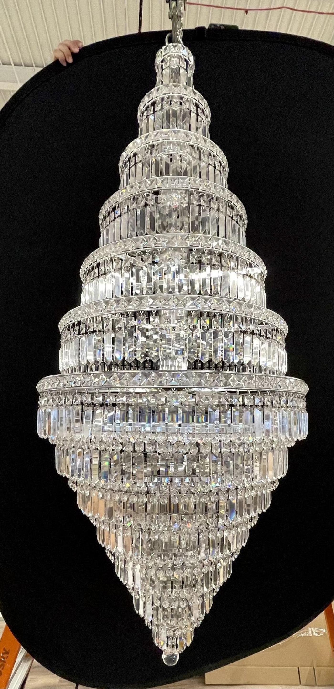 13 Tier Wedding Cake Chandelier. Crystal Prisms. 1970s - 12