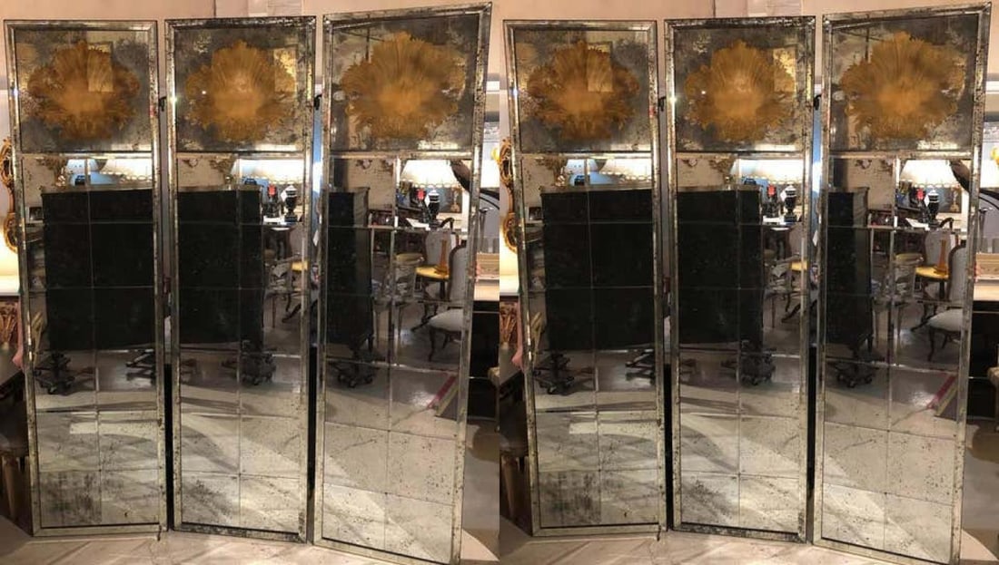 Pair of Art Deco Fashioned Three-Panel Mirrored Room Dividers or Folding Screens - 3